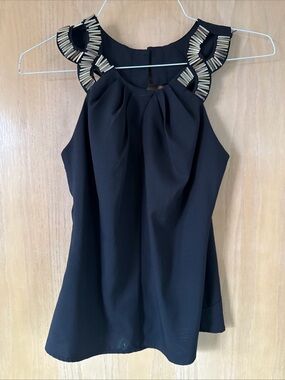 ✨Y2K Lulumari Black Sleeveless Top M | Gold Graphic Design✨